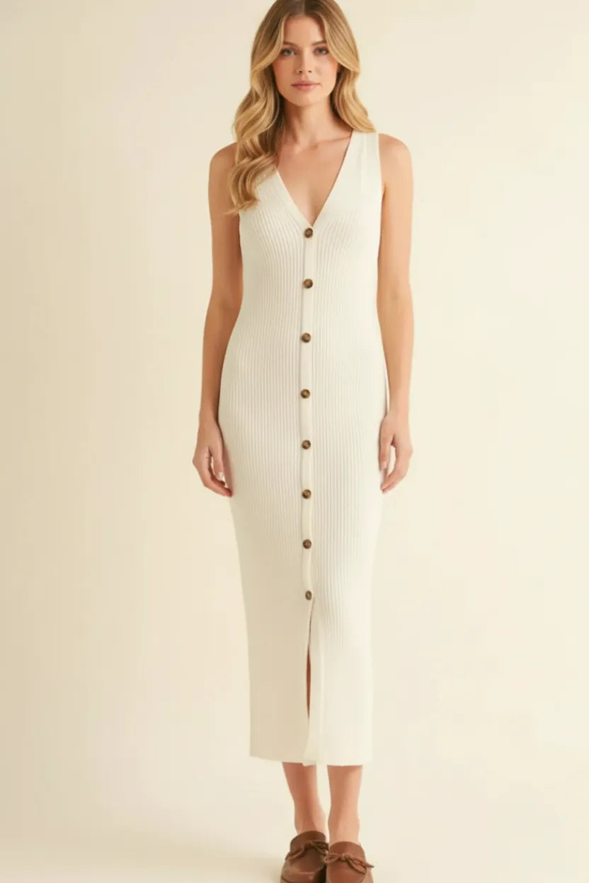 knitted button down dress RIBBED LONG campaign:western-romance