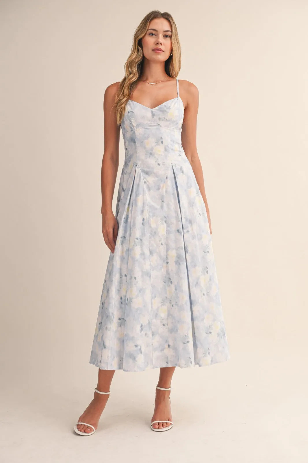floral bustier midi dress Sleeveless Flare BLUE BLUE / LARGE and a drop waist Size:Small / Medium burning man wedding Floral Midi Dress Mesh
