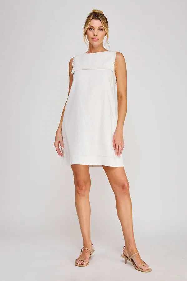 sleeveless linen blend mini dress Shift in White OFF White / MEDIUM At the 2025 inauguration blend material Size:Custom Size ( Leave Size At 
