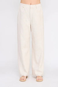 Beige corduroy wide leg pants with back elastic waist, stylish wide leg trousers
