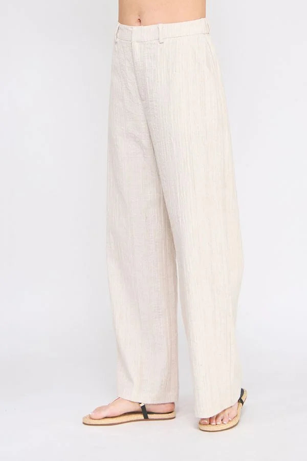 Beige corduroy wide leg pants with back elastic waist, stylish wide leg leg pants