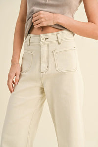 Beige wide leg denim jeans from Daisy Lane in stylish wide leg design with front pocket
