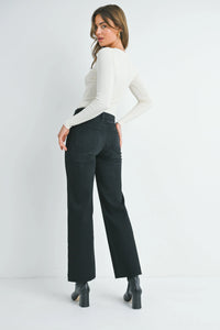 Slim palazzo denim pants with pockets and chunky heel boots