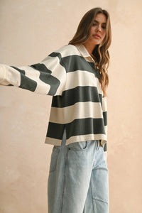 Black and white striped long sleeve wide panel oversized sweatshirt
