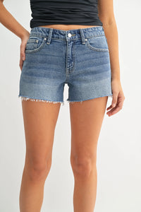 Blue denim mid rise jean shorts for casual summer wear