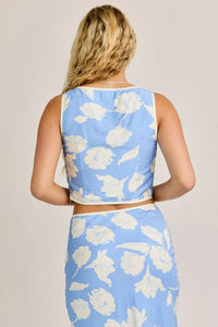 Blue floral print two-piece set from Shop Daisy, perfect for women’s boho chic clothing