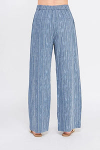 Blue pleated wide leg pants with back elastic waist, stylish wide leg pants design