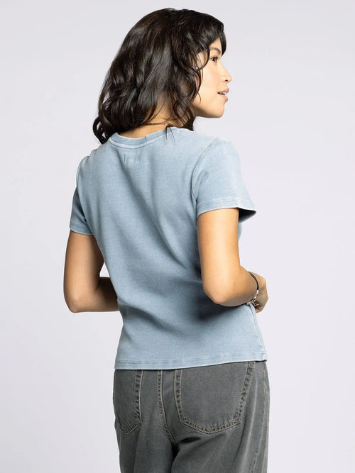 Blue ribbed T-shirt from THREAD AND SUPPLY GINNY TEE, perfect for womens boho clothes