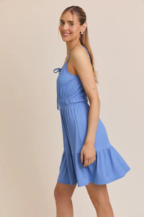 Blue sundress with tie bow strap in FRONT TIE BOW STRAP MINI DRESS product