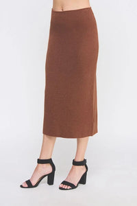 Brown soft lurex tube midi skirt displayed in SOFT LUREX TUBE MIDI SKIRT product