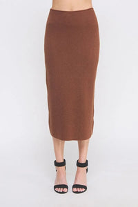 Soft Lurex Tube Midi Skirt in brown ribbed knit fabric for elegant style