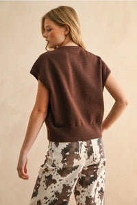 Brown loose fit short sleeve sweater top with glittery cap sleeves