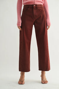 Brown wide-leg jeans from HIGH RISE BARREL DENIM JEAN TWIST, perfect for women’s boho chic clothing