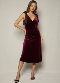 Lost + Wander Adorned Virtue Velvet Midi Dress with Black Bow