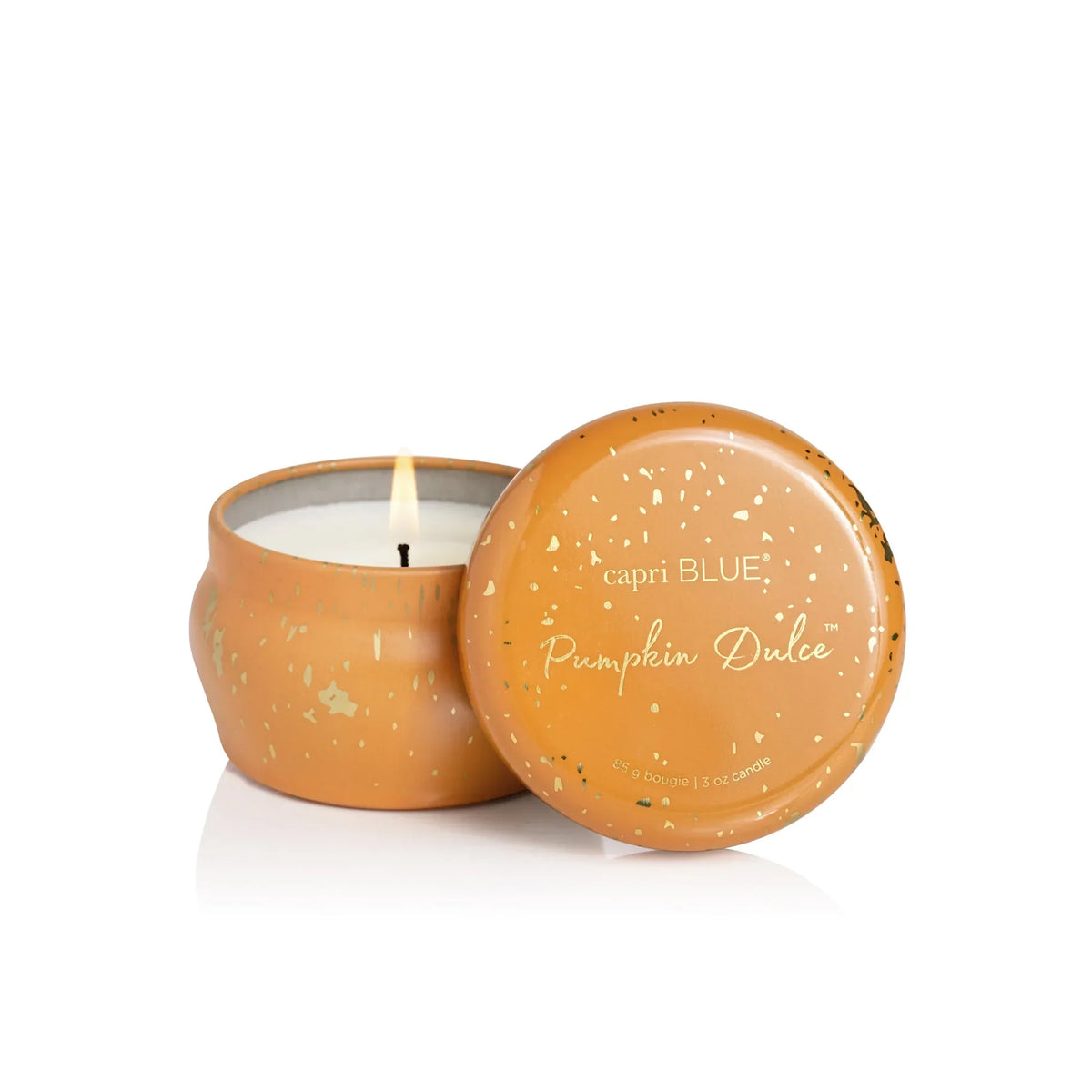 Capri blue pumpkin dulce tin glimmer mini candle in terracotta jar with speckled finish