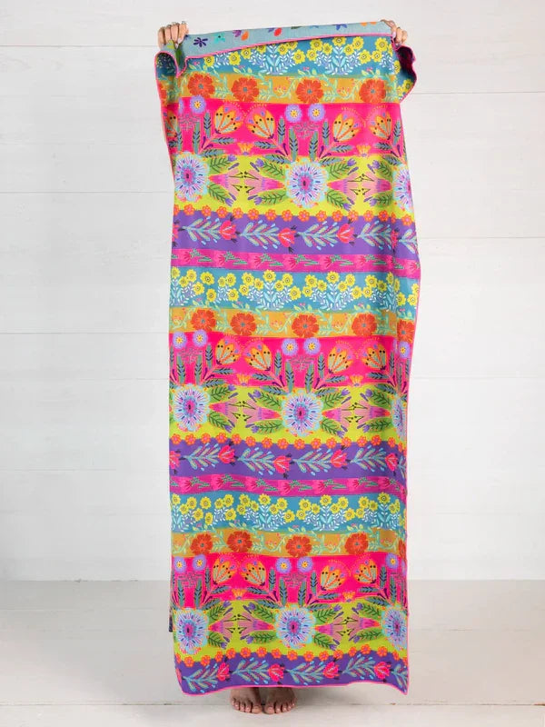 Colorful floral patterned blanket for DOUBLE-SIDED MICROFIBER YOGA towel at boho chic boutique online