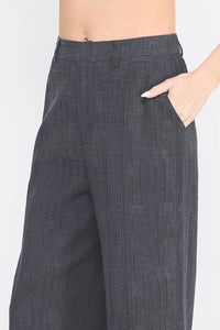 Dark textured wide leg pants with back elastic waist, stylish wide leg trousers