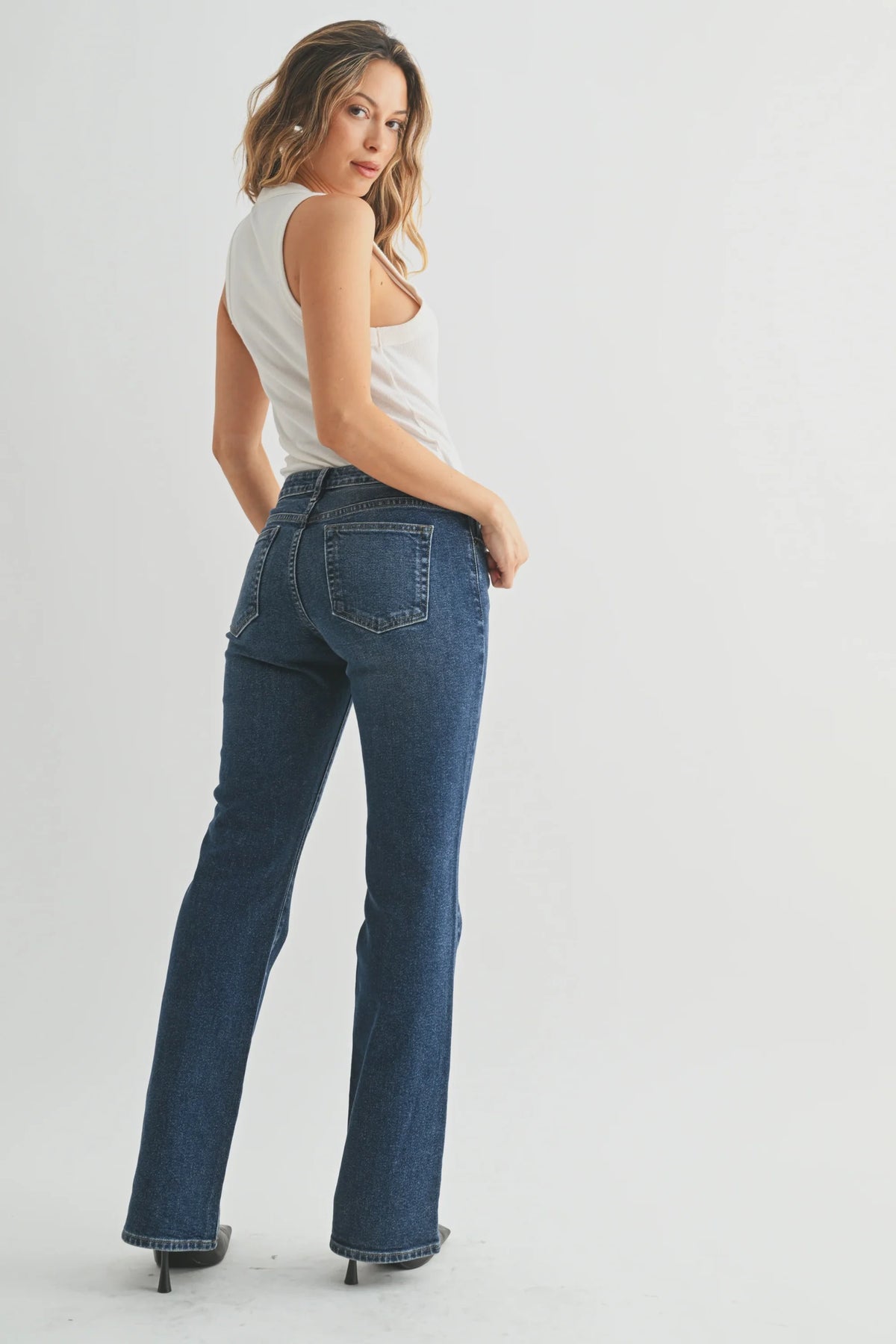 Dark wash denim flare jeans from LOW RISE VINTAGE SLIM BOOTCUT DENIM collection