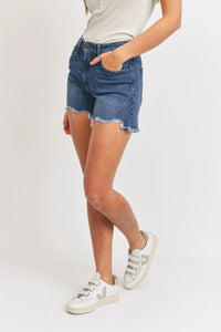 Denim cutoff shorts for women with hi-low hem detail, perfect as summer tomboy shorts