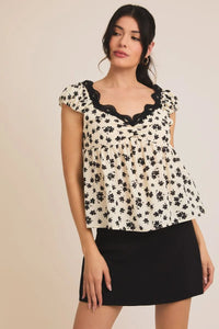 Floral print blouse with lace trim, women’s boho chic clothing from Shop Daisy