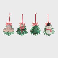 Festive Christmas tree-shaped hair clips with holiday characters, perfect as holiday gift hair accessories