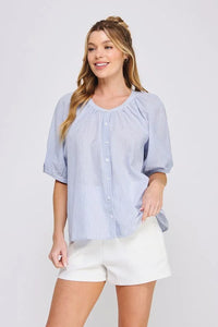 Light blue Striped Seersucker Blouse from Daisy Lane’s striped seersucker collection