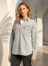 Light gray denim supply etta shirt with two chest pockets for a stylish casual look