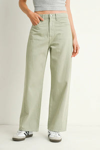 Light green wide-leg jeans from HIGH RISE BARREL DENIM JEAN TWIST, perfect for women’s boho chic clothing