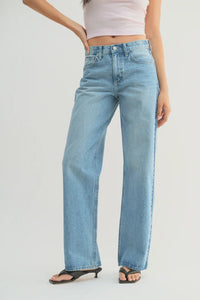 Light wash wide-leg jeans from The Relaxed Straight Leg Denim Jean, ideal for women’s boho chic clothing