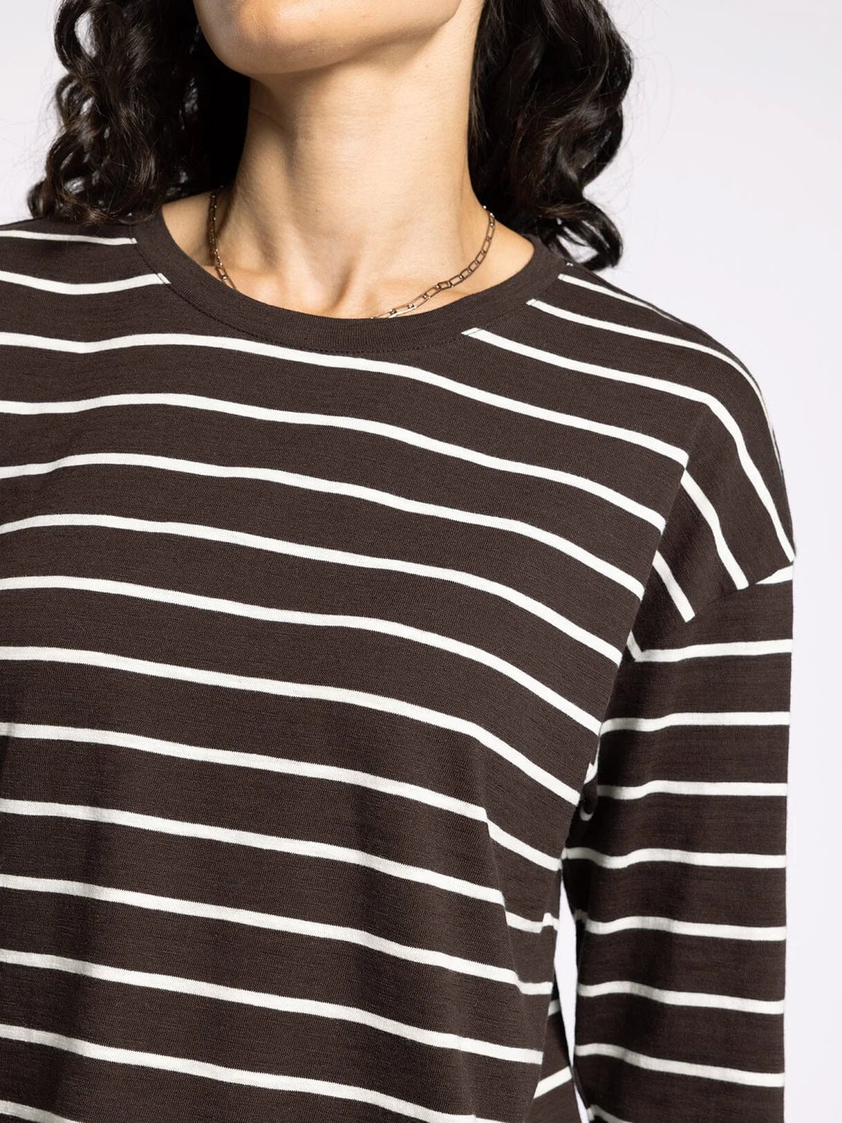 Supply Nellie women’s boho chic clothing long-sleeve striped t-shirt with round neckline