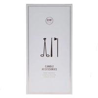 Minimalist packaging for Rose Gold Wick Trimmer Set with candle snuffer and tools