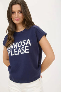 Navy knit short sleeve top with white lettering from MIMOSA PLEASE for women’s boho chic clothing