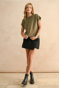 Olive green loose fit short sleeve cotton t-shirt top