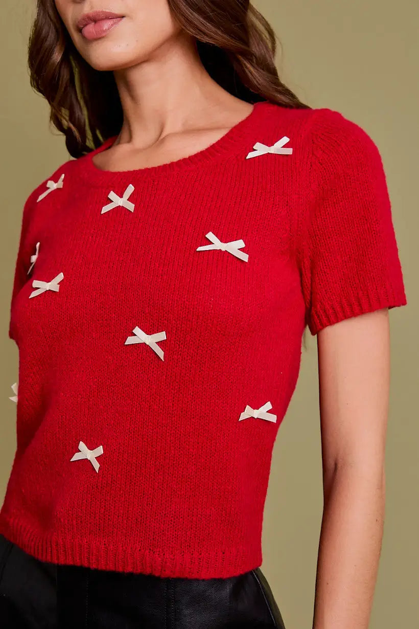 Red short sleeve sweater hotsell