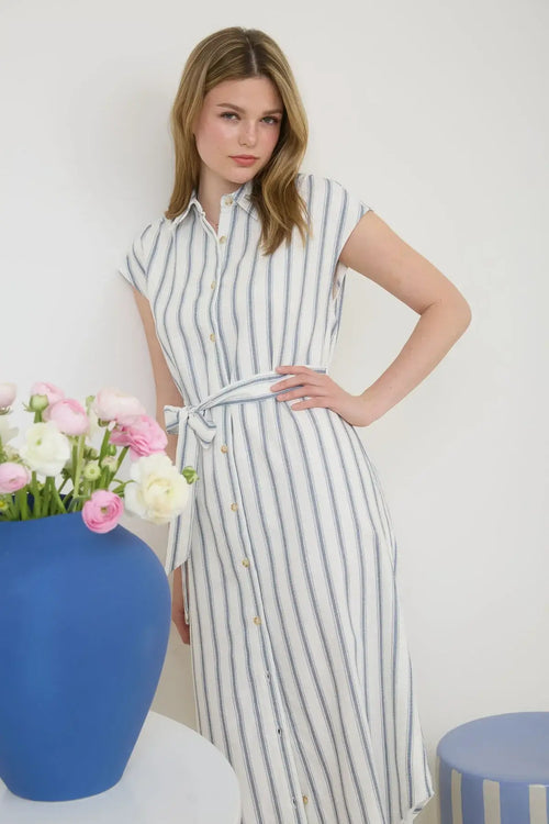 Striped belted midi dress from Shop Daisy, perfect for womenās boho chic clothing