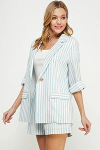 Linen striped blazer and shorts set, women’s boho chic clothing from Shop Daisy