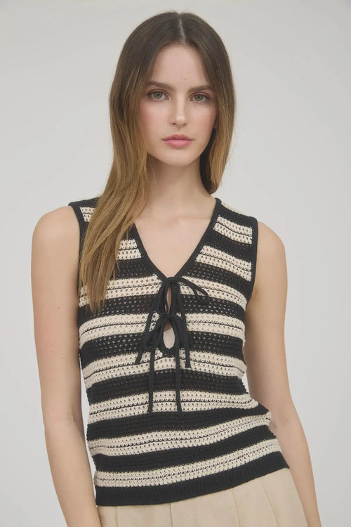 Striped crochet knit tie-front tank top from Womenās Boho Chic Clothing at Shop Daisy