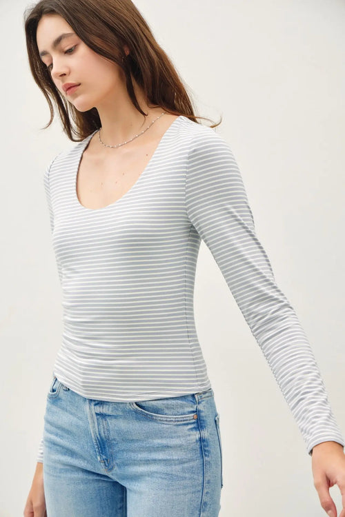 Ultra soft striped long sleeve top with scoop neckline from BASIC ULTRA SOFT collection