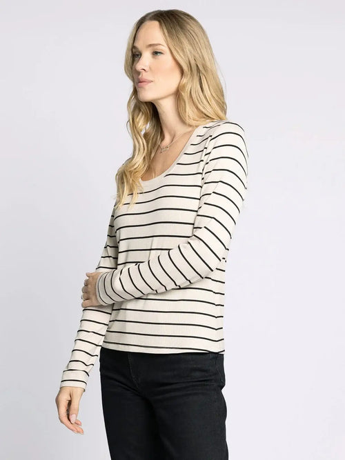 Striped long-sleeved shirt from THREAD AND SUPPLY LAUREN TOP, ideal for womenās boho chic clothing