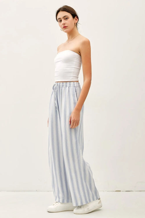 Ombre striped wide-leg drawstring waist pants showcased in stylish striped wide leg trousers