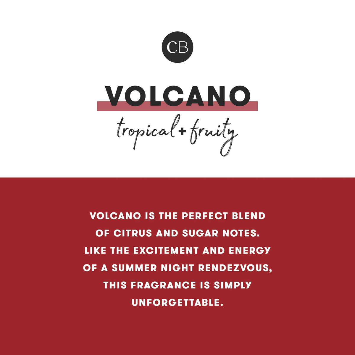 Volcano Glimmer mini tin candle with tropical fruity fragrance and volcano theme