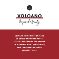 Volcano Glimmer mini tin candle with tropical fruity fragrance and volcano theme