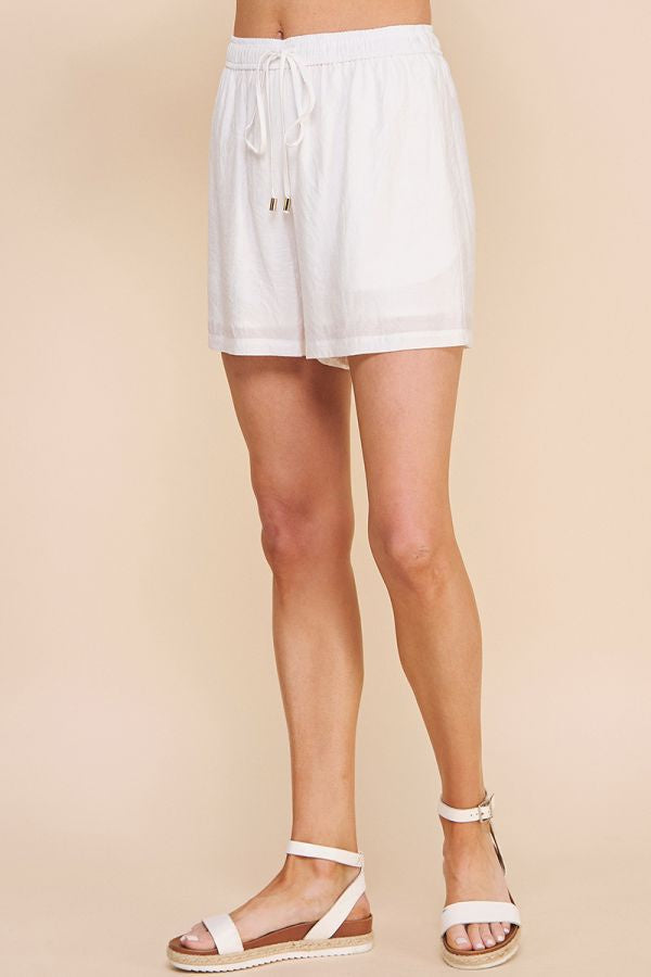 LIGHT TEXTURED WOVEN DRAWSTRING SHORTS - OFF WHITE / SMALL