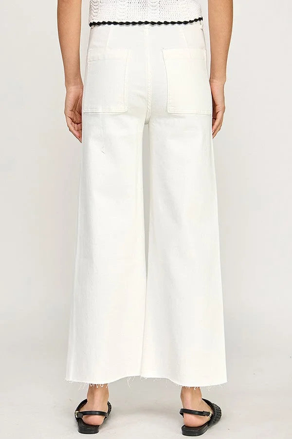 White wide-leg HIGH-WAISTED STRAIGHT PANTS JEANS featuring back patch pockets