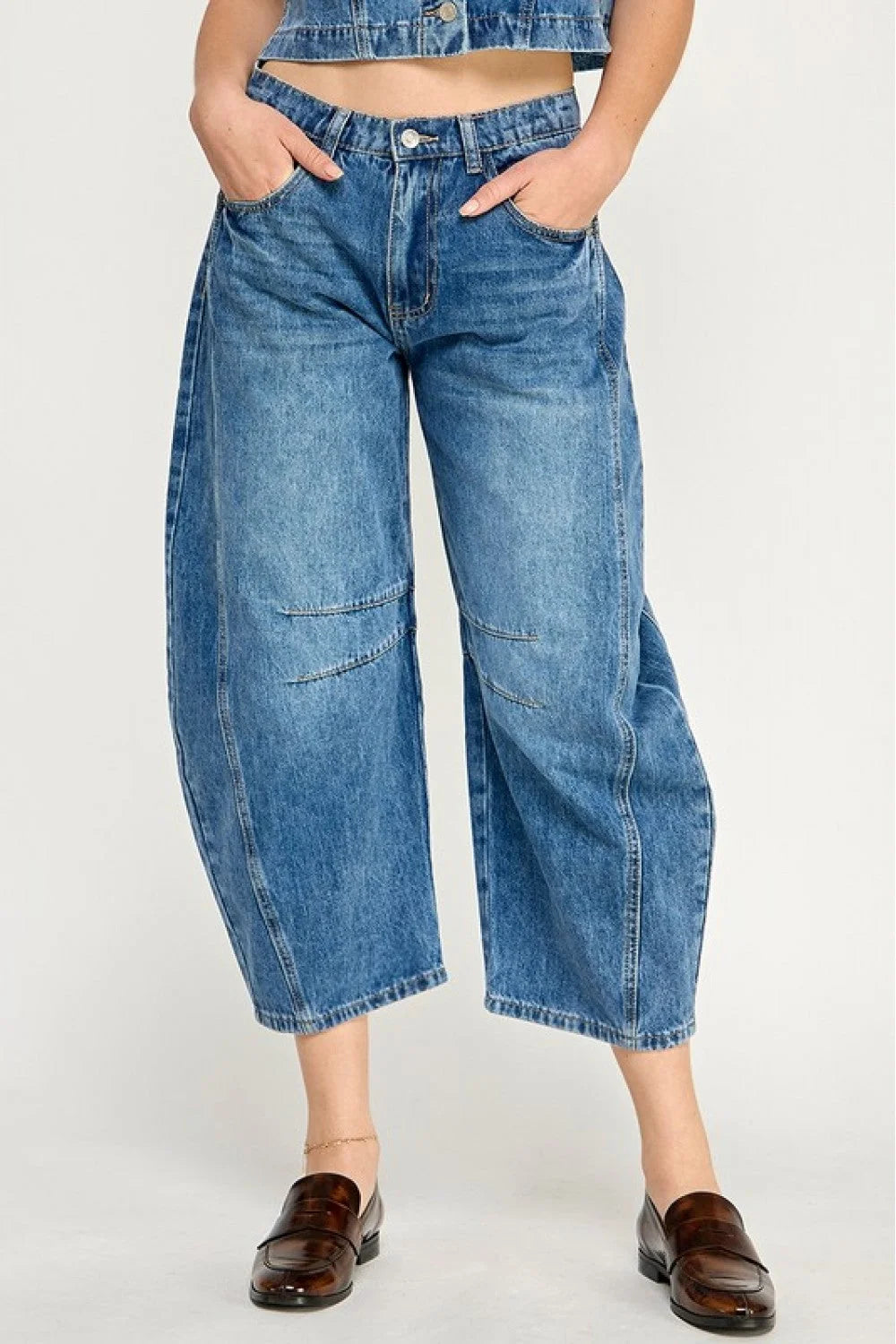 Wide-leg cropped denim jeans from MID-RISE BARREL JEANS, perfect for women’s boho chic clothing at shop daisy