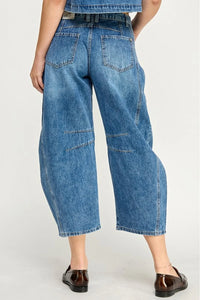 Wide-leg denim culottes from MID-RISE BARREL JEANS, ideal for women’s boho chic clothing at Shop Daisy