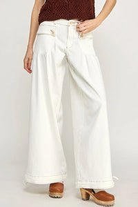 Wide-leg white pants from LOTUS STRETCH JEANS, ideal for women’s boho chic clothing