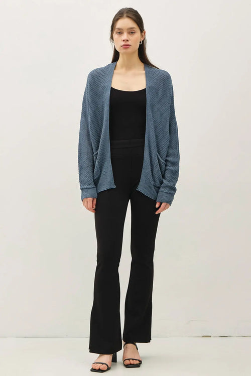 Womanās blue knit cardigan from CROPPED KIMONO CROCHET CARDIGAN, perfect for womenās boho chic clothing