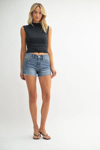 Womans mid rise denim shorts from MID RISE JEAN SHORT collection