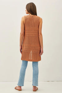 Crochet knit sleeveless dress from Shop Daisy showcasing women’s boho chic clothing